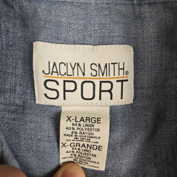 90s Vintage Blue Chambray Linen Blend Short Sleeve Button Down Shirt Size XL - Picture 5 of 6